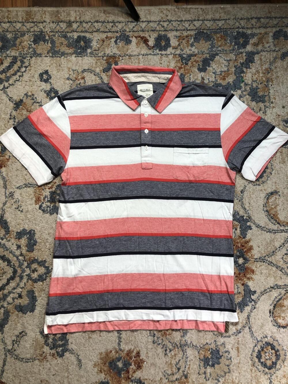 Billy Reid Polo Shirt Mens XL Multicolor Stripe Pocket Casual